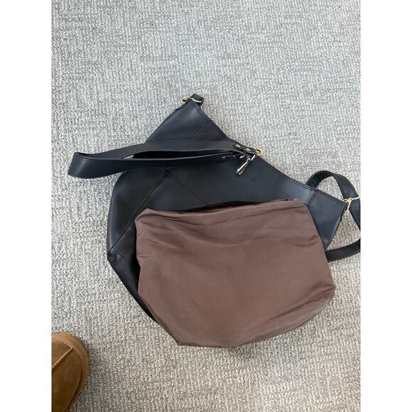 Bostanten black leather large bag insert zip pouch crossbody and shoulder strap - Picture 5 of 9